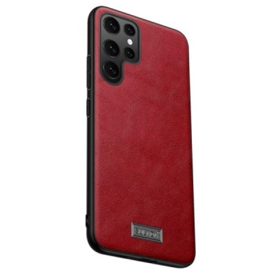 „Sulada“ Leather Samsung Galaxy S22 Ultra 5G (SM-S908X) raudonas odinis dėklas - nugarėlė | Priedai.lt