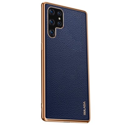 „Sulada“ Litchi Samsung Galaxy S22 Ultra 5G (SM-S908X) mėlynas odinis dėklas - nugarėlė | Priedai.lt