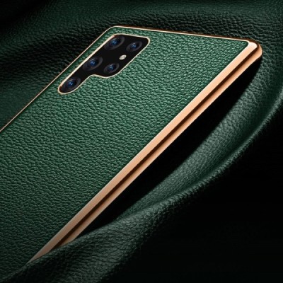 „Sulada“ Litchi Samsung Galaxy S22 Ultra 5G (SM-S908X) žalias odinis dėklas - nugarėlė | Priedai.lt