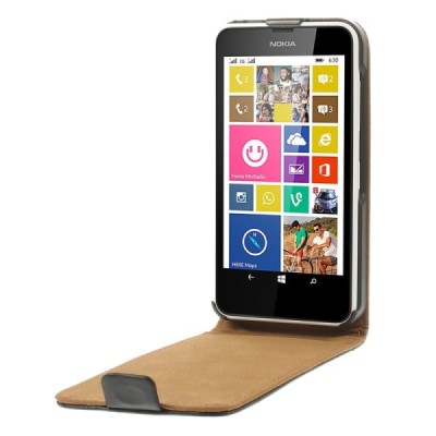 Nokia Lumia 635 klasikinis vertikaliai atverčiamas juodas odinis dėklas / Priedai.lt