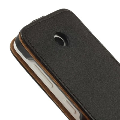 Nokia Lumia 635 klasikinis vertikaliai atverčiamas juodas odinis dėklas / Priedai.lt