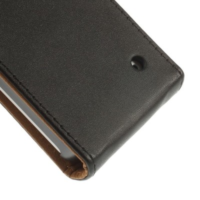 Nokia Lumia 635 klasikinis vertikaliai atverčiamas juodas odinis dėklas / Priedai.lt