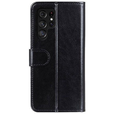Samsung Galaxy S22 Ultra 5G (SM-S908X) atverčiamas juodas odinis dėklas - piniginė | Priedai.lt