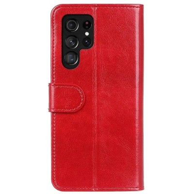 Samsung Galaxy S22 Ultra 5G (SM-S908X) atverčiamas raudonas odinis dėklas - piniginė | Priedai.lt