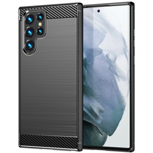 „Carbon“ kieto silikono (TPU) dėklas - juodas (Galaxy S22 Ultra 5G)