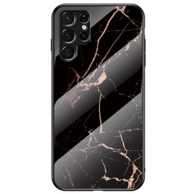 Samsung Galaxy S22 Ultra 5G (SM-S908X) „Marble“ kieto silikono TPU juodas / auksinis dėklas - nugarėlė | Priedai.lt