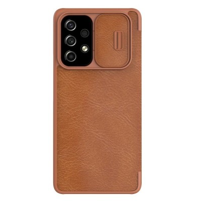 Samsung Galaxy A53 5G (SM-A536B) prabangus Nillkin Qin Pro serijos rudas odinis atverčiamas dėklas - knygutė | Priedai.lt