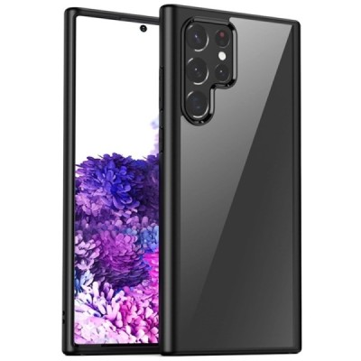 Samsung Galaxy S22 Ultra 5G (SM-S908X) „IPAKY“ Slim silikoninis skaidrus permatomas dėklas su juodu rėmeliu | Priedai.lt