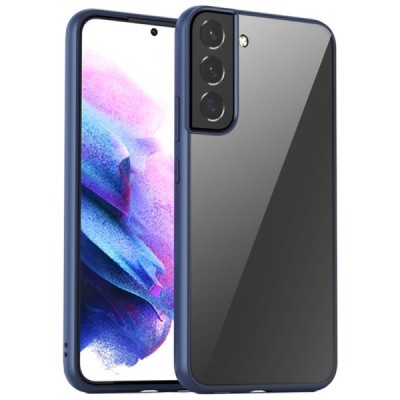 Samsung Galaxy S22+ 5G (SM-S906X) „IPAKY“ Slim silikoninis skaidrus permatomas dėklas su mėlynu rėmeliu | Priedai.lt