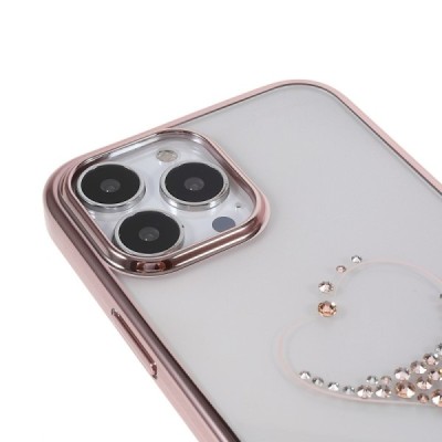 Apple iPhone 13 Pro Max Kingxbar Crystal  Love Swarovski plastikinis skaidrus permatomas rožinis dėklas su kristalais | Priedai.