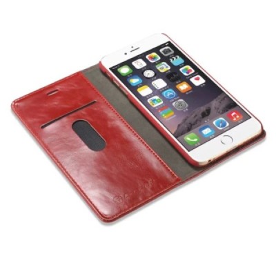 Apple iPhone 6 Plus (6s Plus, 7 Plus, 8 Plus) „CaseMe“ solidus atverčiamas raudonas odinis dėklas - knygutė / Priedai.lt