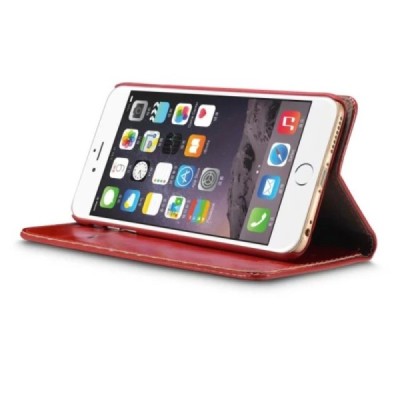 Apple iPhone 6 Plus (6s Plus, 7 Plus, 8 Plus) „CaseMe“ solidus atverčiamas raudonas odinis dėklas - knygutė / Priedai.lt