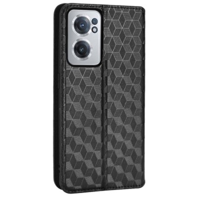 OnePlus Nord CE 2 „Rhombus“ juodas odinis atverčiamas dėklas - knygutė | Priedai.lt