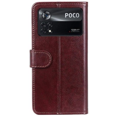Xiaomi Poco X4 Pro rudas odinis atverčiamas dėklas - knygutė | Priedai.lt