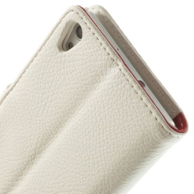 Huawei Ascend P7 atverčiamas baltas odinis Litchi dėklas - piniginė / Priedai.lt