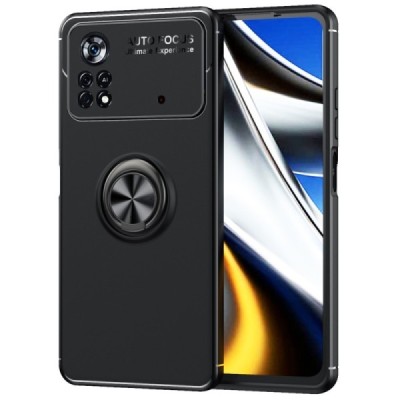 Xiaomi Poco X4 Pro „Ring“ Kickstand (TPU) juodas dėklas - nugarėlė | Priedai.lt