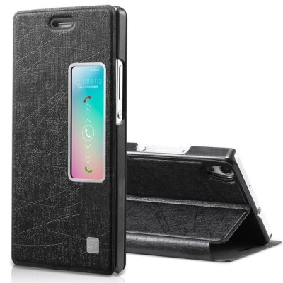 Huawei Ascend P7 juodas odinis atverčiamas TakeFans Charm dėklas / Priedai.lt