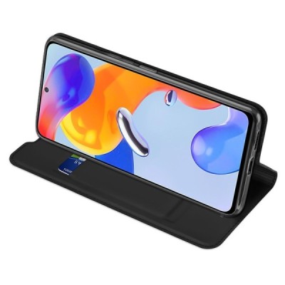 Xiaomi Redmi Note 11 Pro „Dux Ducis“ Skin serijos juodas odinis atverčiamas dėklas - knygutė | Priedai.lt