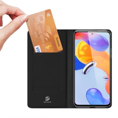 Xiaomi Redmi Note 11 Pro „Dux Ducis“ Skin serijos juodas odinis atverčiamas dėklas - knygutė | Priedai.lt