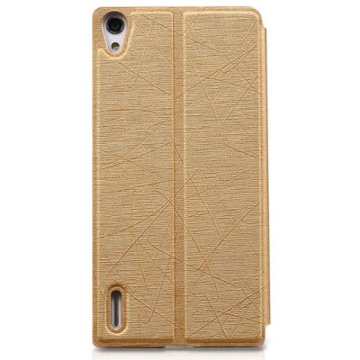 Huawei Ascend P7 šampaninis odinis atverčiamas TakeFans Charm dėklas / Priedai.lt