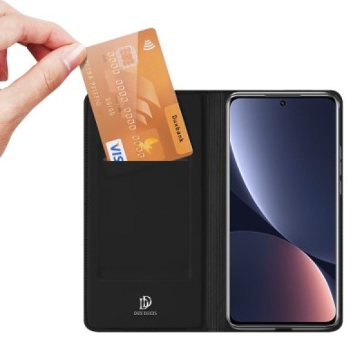 Xiaomi 12 Pro „Dux Ducis“ Skin serijos juodas odinis atverčiamas dėklas - knygutė | Priedai.lt