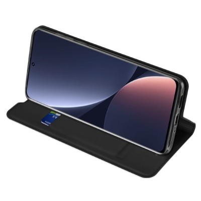 Xiaomi 12 Pro „Dux Ducis“ Skin serijos juodas odinis atverčiamas dėklas - knygutė | Priedai.lt