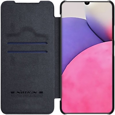 Prabangus „Nillkin“ Qin serijos juodas odinis atverčiamas Samsung Galaxy A33 5G (SM-A336E) dėklas | Priedai.lt