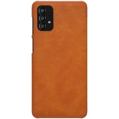 Prabangus „Nillkin“ Qin serijos rudas odinis atverčiamas Samsung Galaxy A33 5G (SM-A336E) dėklas | Priedai.lt