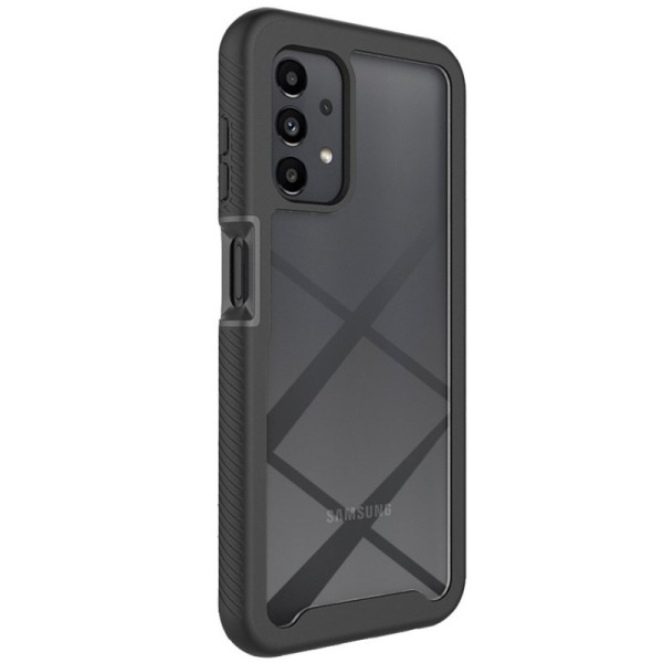 „Frame“ 360 sustiprintos apsaugos kieto silikono (TPU) dėklas - skaidrus / juodas (Galaxy A13 4G)