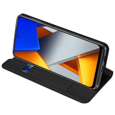 „Dux Ducis“ Skin serijos Xiaomi Poco M4 Pro 4G juodas odinis atverčiamas dėklas | Priedai.lt