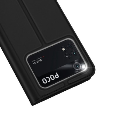 „Dux Ducis“ Skin serijos Xiaomi Poco M4 Pro 4G juodas odinis atverčiamas dėklas | Priedai.lt