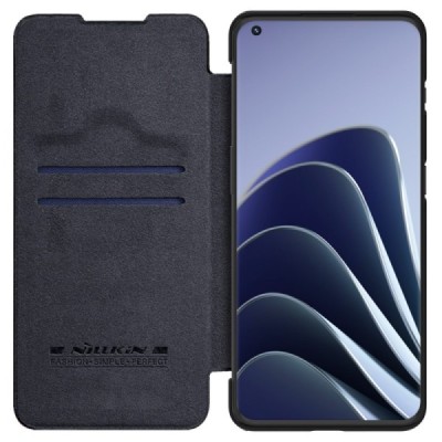 Prabangus „Nillkin“ Qin serijos juodas odinis atverčiamas OnePlus 10 Pro dėklas | Priedai.lt