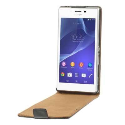 Sony Xperia M2 klasikinis vertikaliai atverčiamas juodas odinis dėklas / Priedai.lt