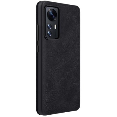 Prabangus „Nillkin“ Qin serijos juodas odinis atverčiamas Xiaomi 12 (Xiaomi 12X) dėklas | Priedai.lt