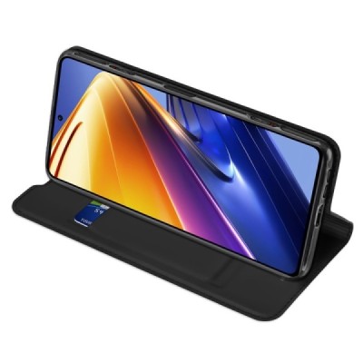 Dux Ducis Skin serijos Xiaomi Poco F4 GT juodas odinis atverčiamas dėklas | Priedai.lt