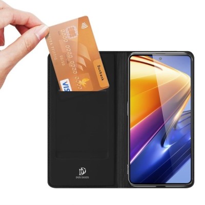 Dux Ducis Skin serijos Xiaomi Poco F4 GT juodas odinis atverčiamas dėklas | Priedai.lt