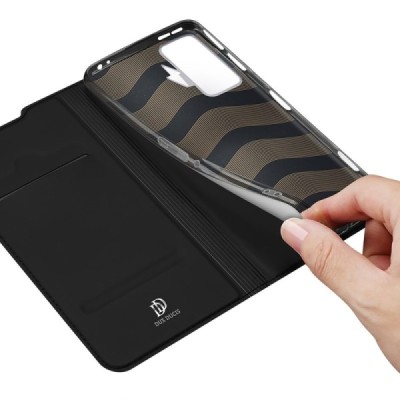 Dux Ducis Skin serijos Xiaomi Poco F4 GT juodas odinis atverčiamas dėklas | Priedai.lt