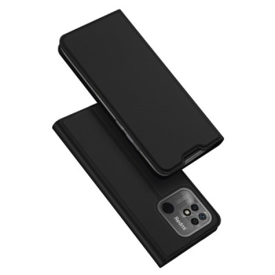 Dux Ducis Skin serijos Xiaomi Redmi 10C juodas odinis atverčiamas dėklas | Priedai.lt