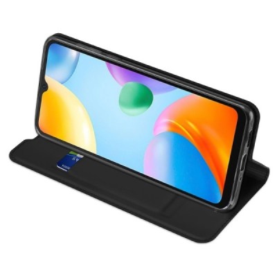 Dux Ducis Skin serijos Xiaomi Redmi 10C juodas odinis atverčiamas dėklas | Priedai.lt