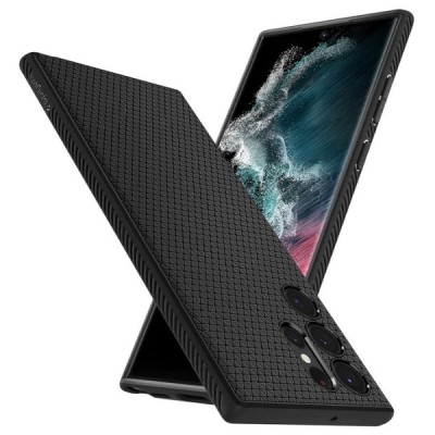 „Spigen“ Liquid Air Samsung Galaxy S22 Ultra 5G (SM-S908X) juodas kieto silikono dėklas | Priedai.lt