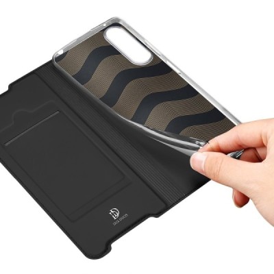 „Dux Ducis“ Skin serijos Sony Xperia 10 IV juodas odinis atverčiamas dėklas | Priedai.lt