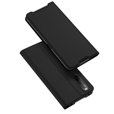 „Dux Ducis“ Skin serijos Sony Xperia 10 IV juodas odinis atverčiamas dėklas | Priedai.lt