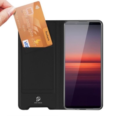 „Dux Ducis“ Skin serijos Sony Xperia 1 IV juodas odinis atverčiamas dėklas | Priedai.lt