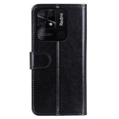 Xiaomi Redmi 10C atverčiamas juodas odinis dėklas - piniginė | Priedai.lt