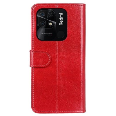 Xiaomi Redmi 10C atverčiamas raudonas odinis dėklas - piniginė | Priedai.lt