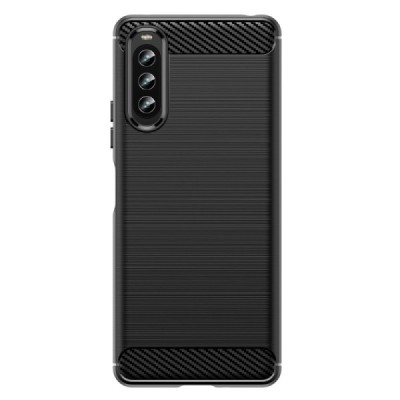 Sony Xperia 10 IV „Carbon“ kieto silikono TPU juodas dėklas - nugarėlė | Priedai.lt