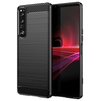 Sony Xperia 1 IV „Carbon“ kieto silikono TPU juodas dėklas - nugarėlė | Priedai.lt