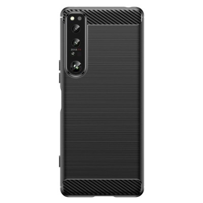 Sony Xperia 1 IV „Carbon“ kieto silikono TPU juodas dėklas - nugarėlė | Priedai.lt