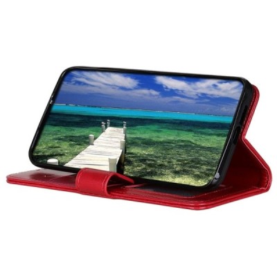 Samsung Galaxy M53 5G (M536) atverčiamas raudonas odinis dėklas - piniginė | Priedai.lt