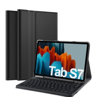 Samsung Galaxy Tab S7 11" (T875, T870) atverčiamas juodas odinis dėklas su bluetooth belaide klaviatūra | Priedai.lt